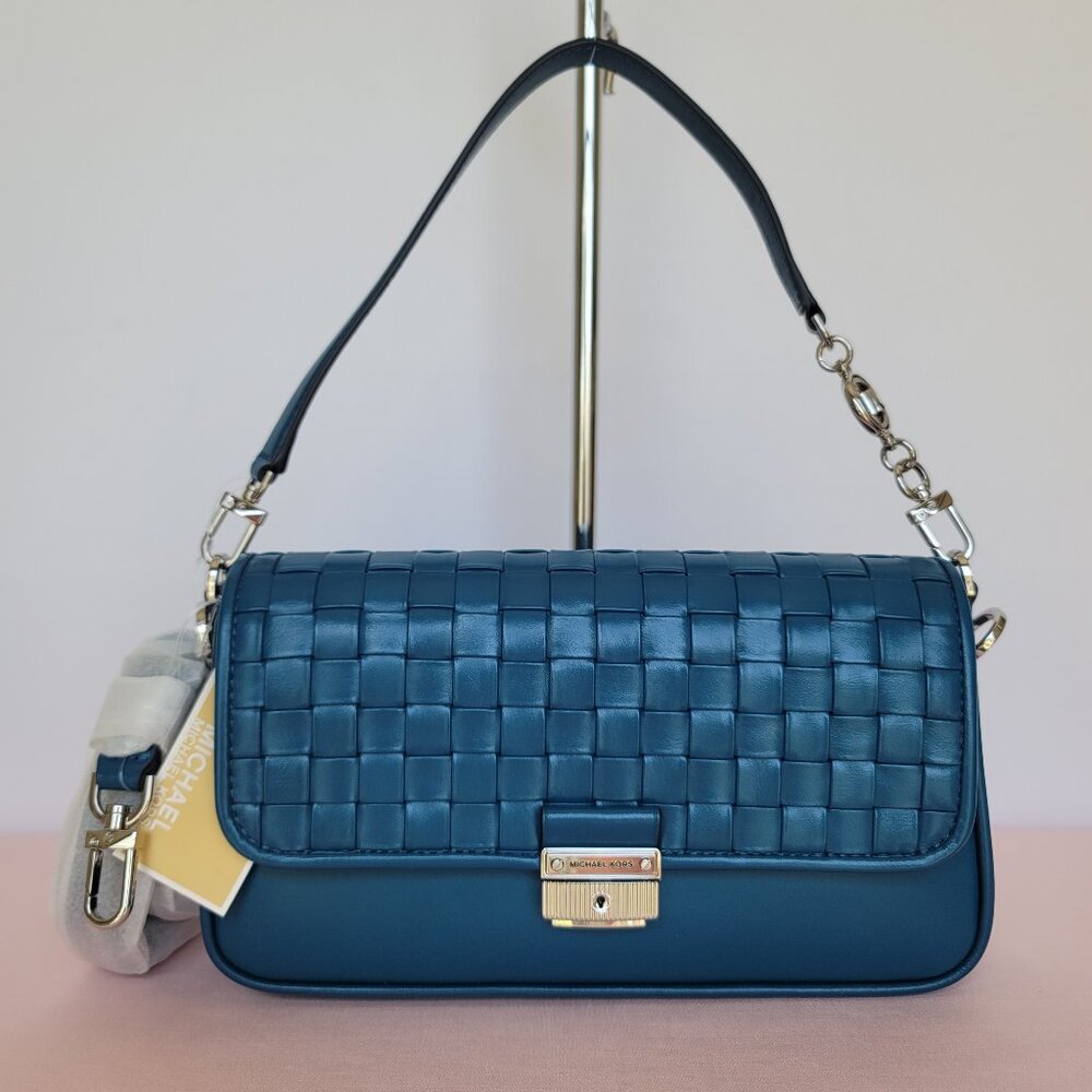 MICHAEL KORS Bradshaw Woven Smooth Leather Convertible Bag- Deep M.⭐